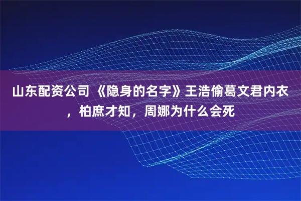山东配资公司 《隐身的名字》王浩偷葛文君内衣，柏庶才知，周娜为什么会死